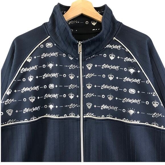 Y2K Ecko Unlimited‎ Full Zip Blue/Silver Track Jacket Pinstripe XL - Picture 3 of 12